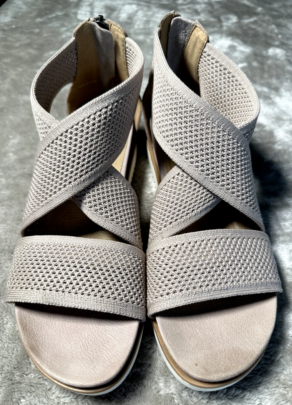 Eileen Fisher Kitts Blush Pink Leather Knit Wedge Sandals Womens Size 8